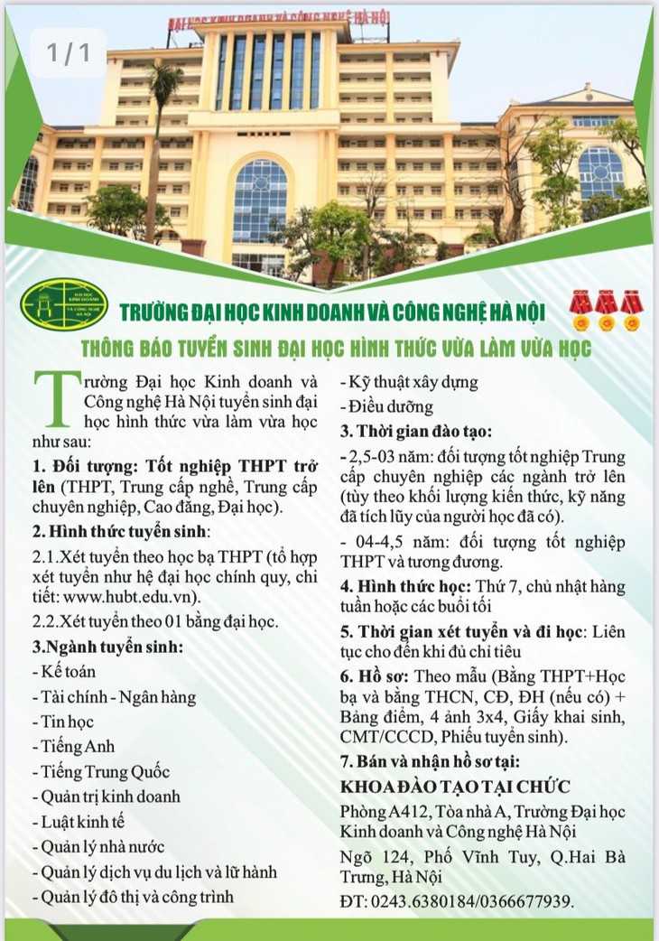 Trường Đại học Kinh doanh và Công nghệ Hà Nội tuyển sinh đại học hình thức vừa làm vừa học - Ảnh 2.