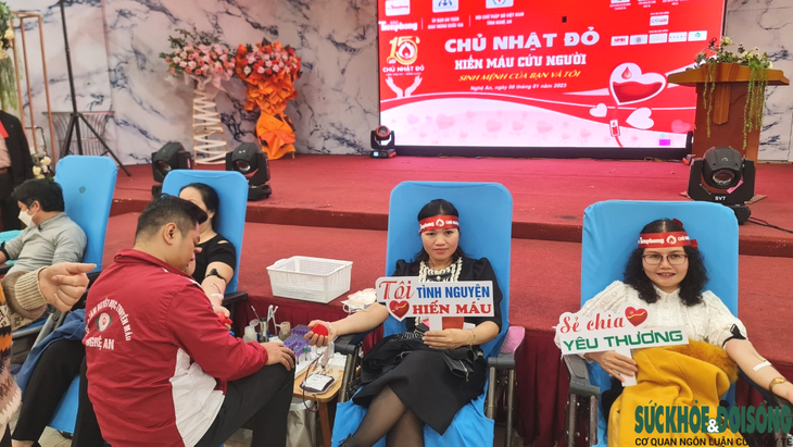 Hơn 1600 đơn vị máu thu được trong ngày hội "Chủ nhật đỏ" ở Nghệ An - Ảnh 3. Hơn 1600 đơn vị máu thu được trong ngày hội "Chủ nhật đỏ" ở Nghệ An - Ảnh 3.