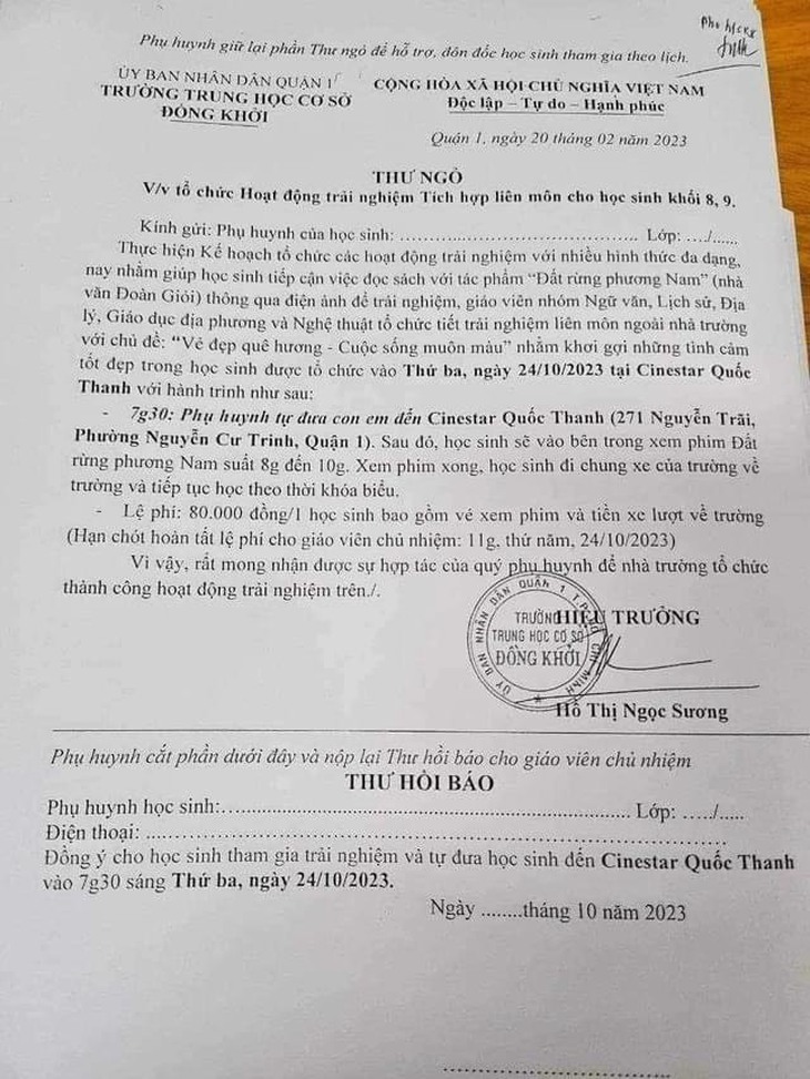 Trường THCS vận động học sinh đi xem “Đất rừng phương Nam” nhận lỗi, thu hồi thư ngỏ - Ảnh 1.