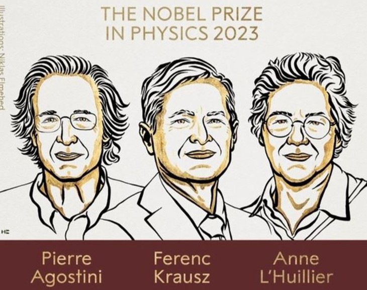 Giải Nobel Vật lý 2023 vinh danh 3 nhà khoa học Mỹ, Đức và Thụy Điển - Ảnh 1. Giải Nobel Vật lý 2023 vinh danh 3 nhà khoa học Mỹ, Đức và Thụy Điển - Ảnh 1.