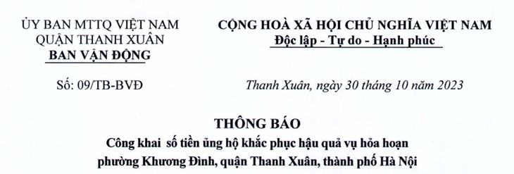 Chính xác số tiền ủng hộ nạn nhân vụ cháy chung cư Khương Hạ là bao nhiêu? - Ảnh 2. Chính xác số tiền ủng hộ nạn nhân vụ cháy chung cư Khương Hạ là bao nhiêu? - Ảnh 2.