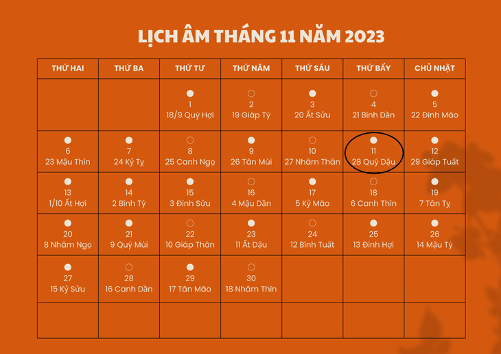 Lịch âm 11/11 - Âm lịch hôm nay 11/11 - Lịch vạn niên ngày 11/11/2023 - Ảnh 1.