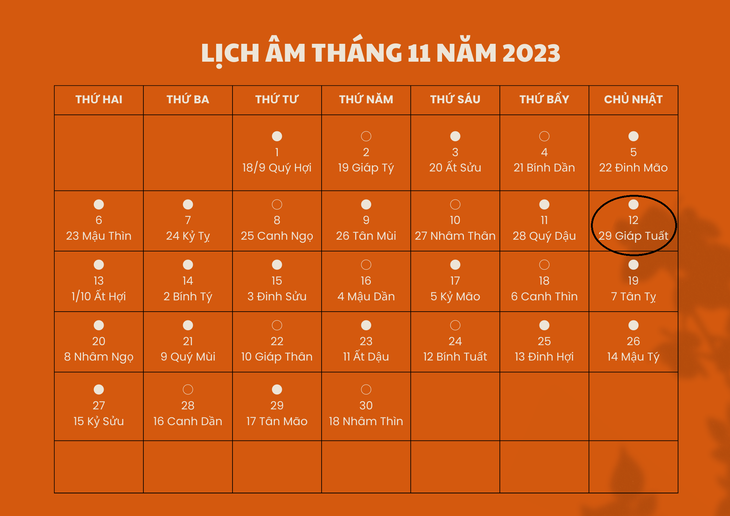 Lịch âm 12/11 - Âm lịch hôm nay 12/11 - Lịch vạn niên ngày 12/11/2023- Ảnh 1.