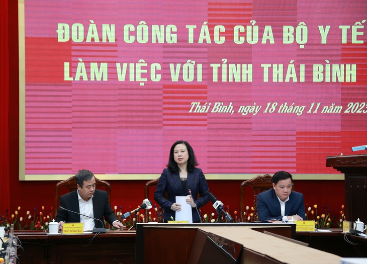 Bộ trưởng Bộ Y tế Đào Hồng Lan làm việc với tỉnh Thái Bình về công tác chăm sóc, bảo vệ sức khỏe nhân dân- Ảnh 1. Bộ trưởng Bộ Y tế Đào Hồng Lan làm việc với tỉnh Thái Bình về công tác chăm sóc, bảo vệ sức khỏe nhân dân- Ảnh 1.