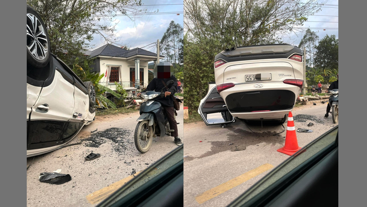 Va chạm với xe máy khiến ô tô lật ngửa, 1 người tử vong- Ảnh 3.