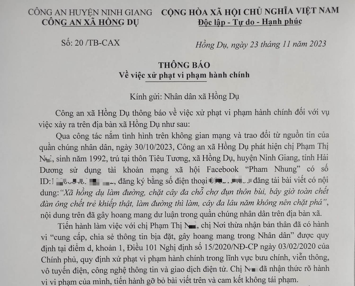 Hải Dương: Tung tin chặt cây đa làm nhiều người đàn ông chết trẻ, người phụ nữ bị phạt 7,5 triệu đồng- Ảnh 1.