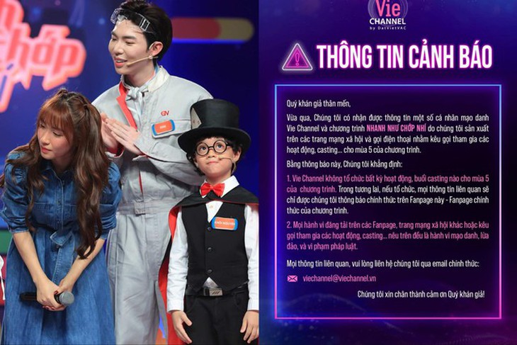 Nhà sản xuất 'Nhanh như chớp nhí' lên tiếng khi chương trình bị mạo danh lừa khán giả- Ảnh 1. Nhà sản xuất 'Nhanh như chớp nhí' lên tiếng khi chương trình bị mạo danh lừa khán giả- Ảnh 1.