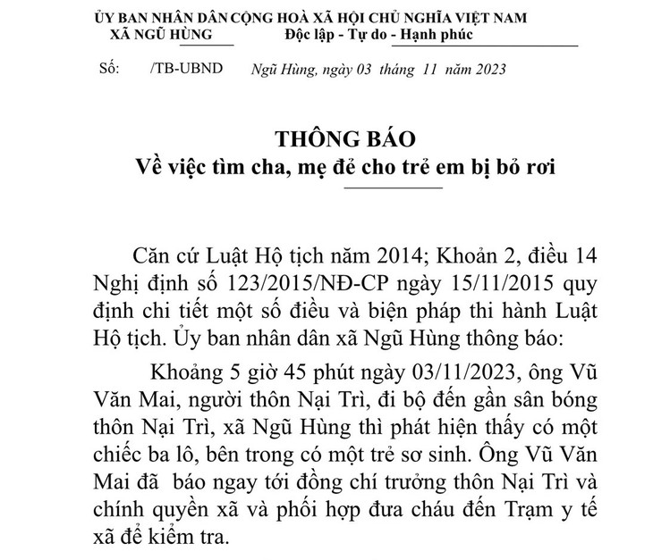Hải Dương: Bé trai sơ sinh nặng 3kg bị bỏ rơi ở gần sân bóng của thôn - Ảnh 1.