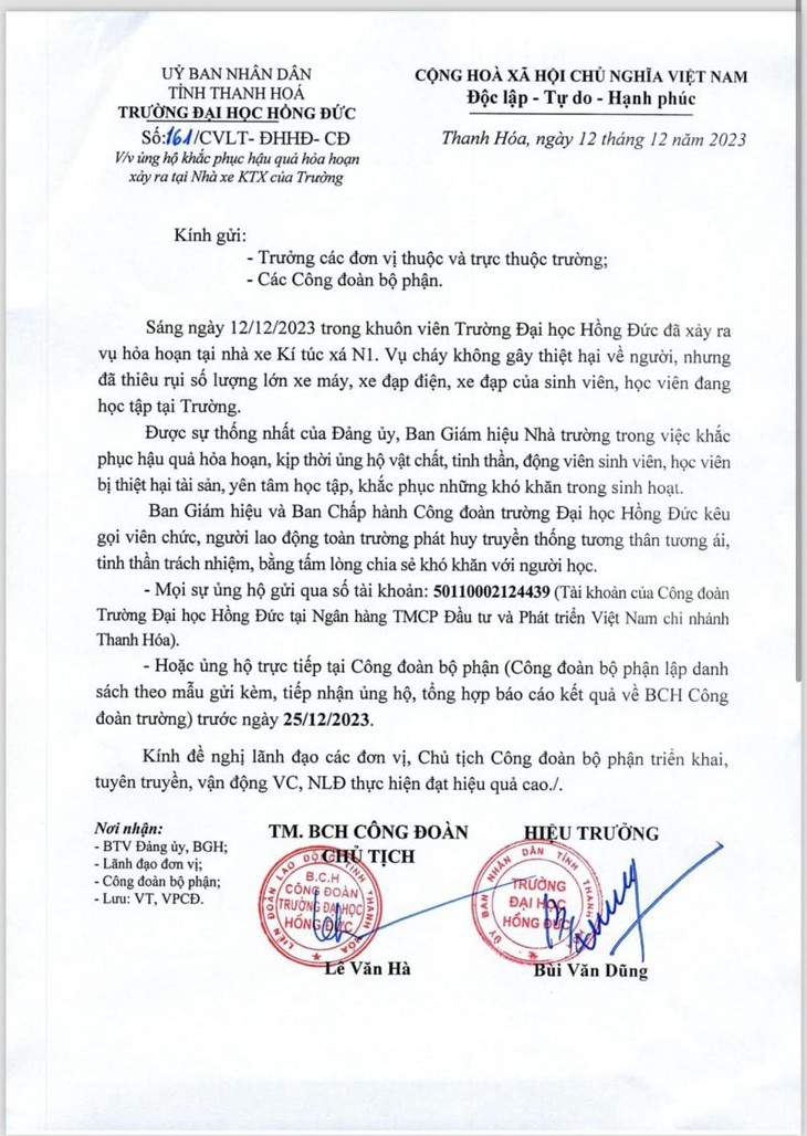 Sau vụ cháy nhà xe ở Trường Đại học Hồng Đức, sinh viên mong sớm nhận được bồi thường- Ảnh 3.