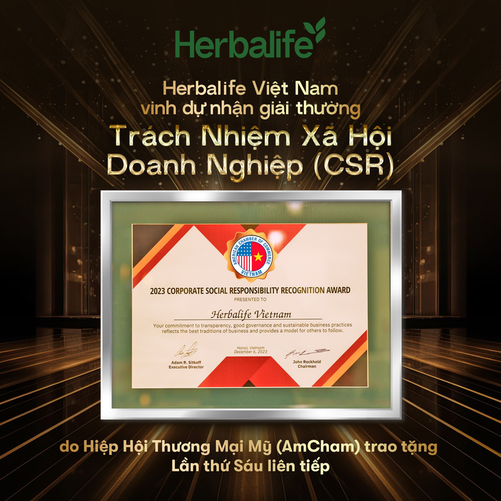 Herbalife Việt Nam liên tiếp nhận được giải thưởng Trách Nhiệm Xã Hội Doanh Nghiệp (CSR)- Ảnh 1. Herbalife Việt Nam liên tiếp nhận được giải thưởng Trách Nhiệm Xã Hội Doanh Nghiệp (CSR)- Ảnh 1.