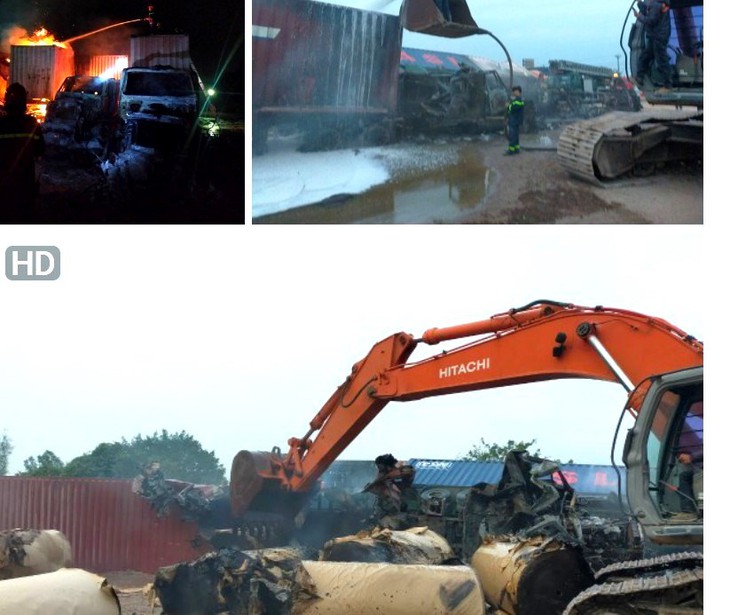Bốn xe container bất ngờ bốc cháy lúc rạng sáng- Ảnh 1.