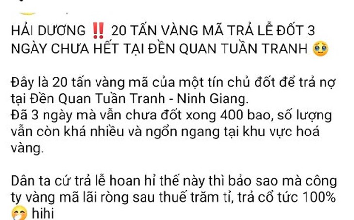 Chính quyền lên tiếng vụ đốt 20 tấn vàng mã 3 ngày chưa hết tại đền Tranh- Ảnh 1.