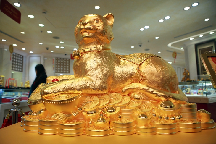 Cận cảnh Mèo vàng "Kim Mão vương bảo" gần 50kg gây sốt ngày vía Thần Tài - Ảnh 3. Cận cảnh Mèo vàng "Kim Mão vương bảo" gần 50kg gây sốt ngày vía Thần Tài - Ảnh 3.
