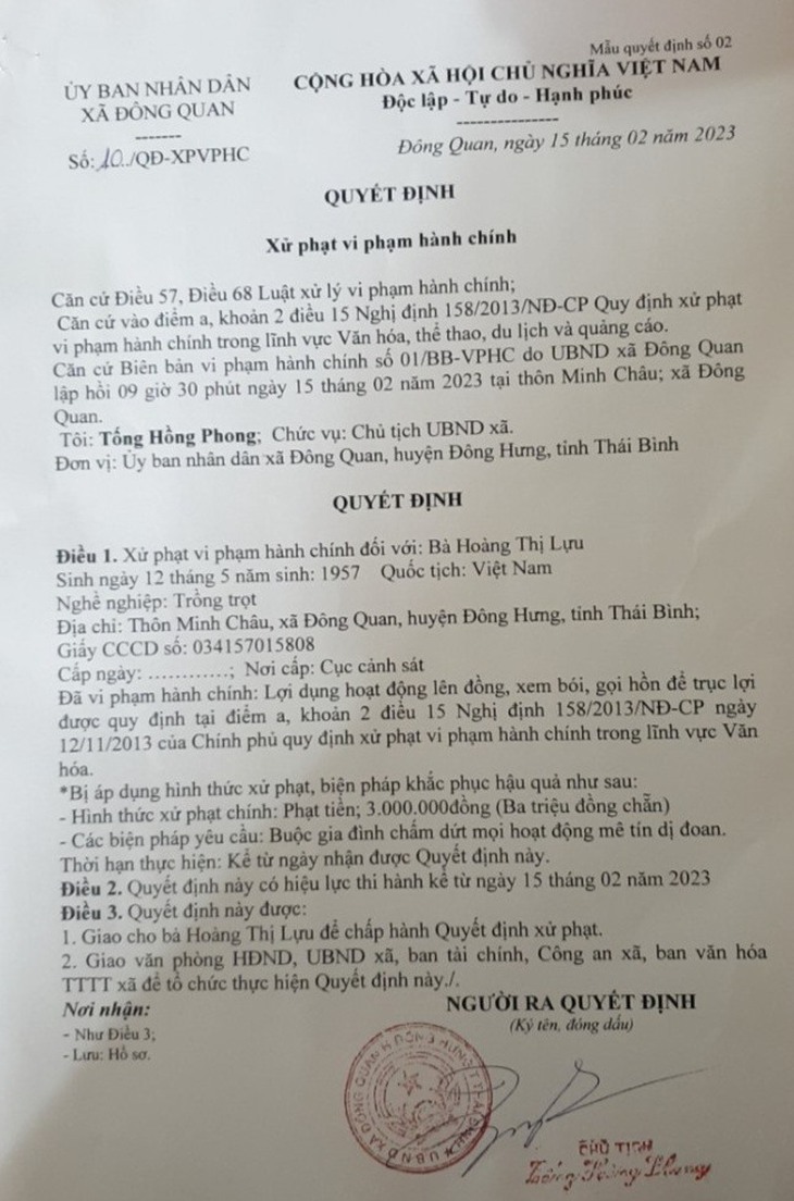 Cô đồng gọi hồn, áp vong bị xử phạt 3 triệu đồng - Ảnh 2.