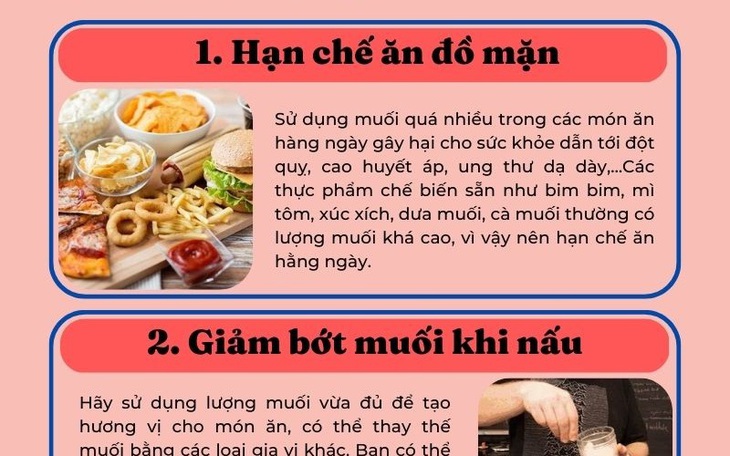 [Infographic] - 5 cách giúp bạn giảm bớt lượng muối trong khẩu phần ăn hàng ngày