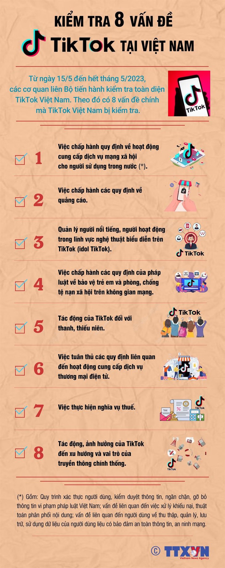 [Infographics] Tám vấn đề chính TikTok Việt Nam sẽ bị kiểm tra - Ảnh 1.