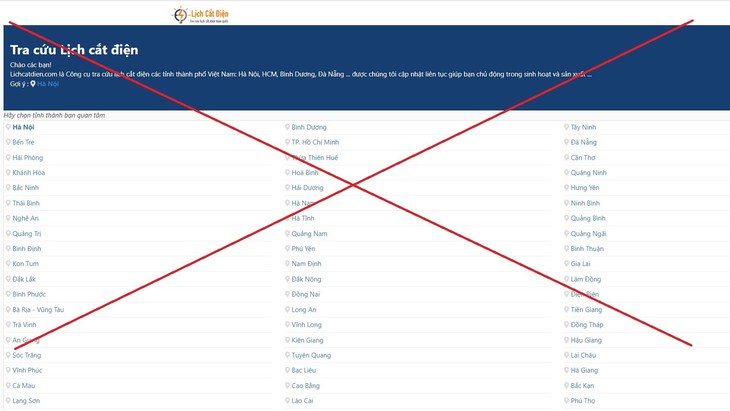 Xuất hiện nhiều trang web giả thông tin lịch cắt điện.