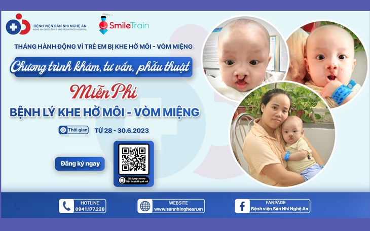 Bệnh viện Sản Nhi Nghệ An phẫu thuật miễn phí cho trẻ mắc dị tật khe hở môi, vòm miệng
