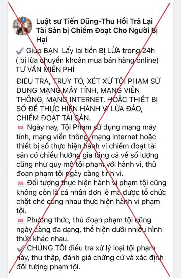 Lời quảng cáo thu hồi tiền bị lừa trên mạng xã hội
