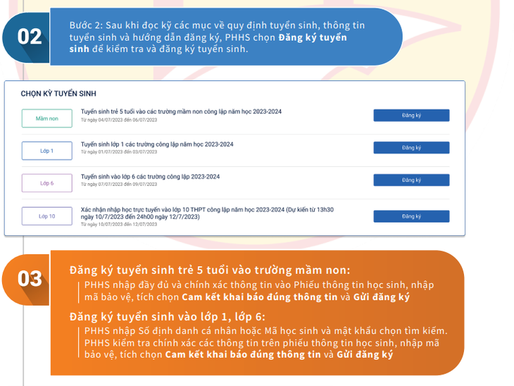 Hướng dẫn đăng ký tuyển sinh trực tuyến lớp 1, lớp 6, mầm non ở Hà Nội từ 1/7 - Ảnh 2. Hướng dẫn đăng ký tuyển sinh trực tuyến lớp 1, lớp 6, mầm non ở Hà Nội từ 1/7 - Ảnh 2.