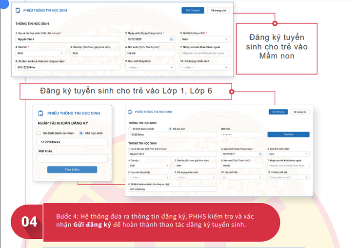 Hướng dẫn đăng ký tuyển sinh trực tuyến lớp 1, lớp 6, mầm non ở Hà Nội từ 1/7 - Ảnh 3. Hướng dẫn đăng ký tuyển sinh trực tuyến lớp 1, lớp 6, mầm non ở Hà Nội từ 1/7 - Ảnh 3.