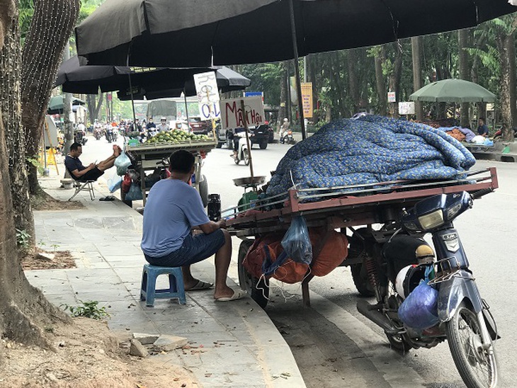 Nhức nhối "chợ" hoa quả dưới lòng đường Nguyễn Hữu Thọ - Ảnh 3.