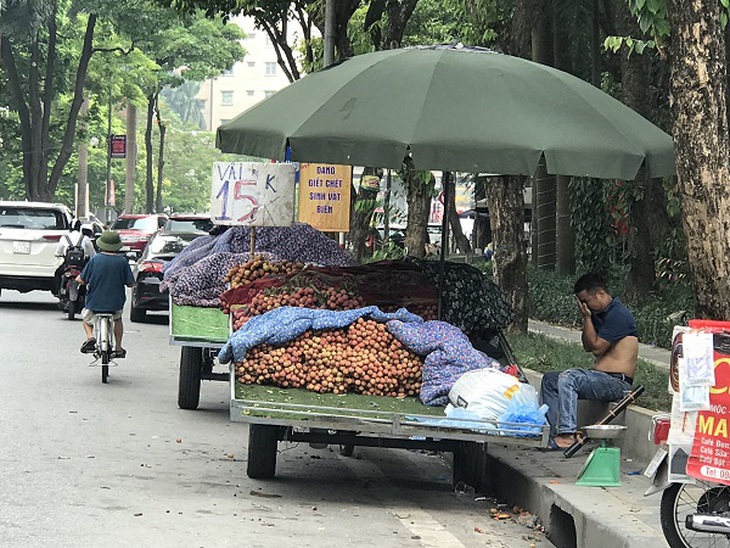 Nhức nhối "chợ" hoa quả dưới lòng đường Nguyễn Hữu Thọ - Ảnh 4.