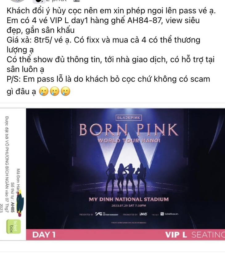 Ôm vé BlackPink kiếm lời, nhiều người bán cắt lỗ "vỡ mộng" - Ảnh 1.