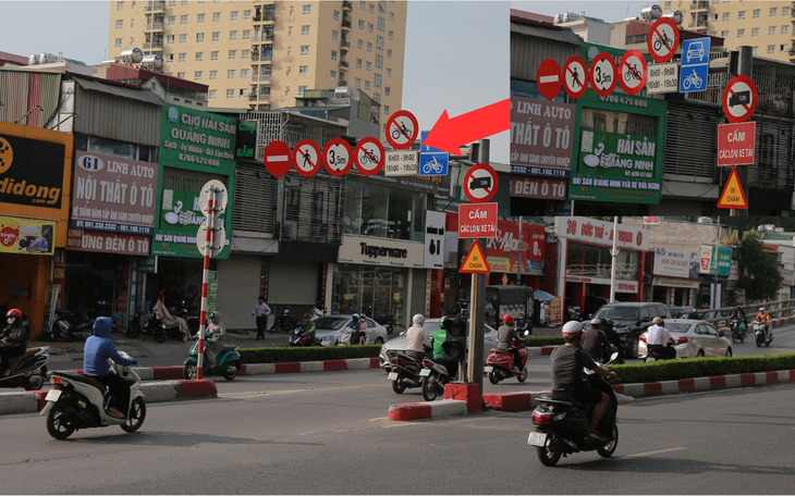 Biển báo 'có như không' tại cầu vượt Lê Văn Lương - Láng Hạ