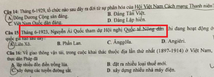 Đề thi tốt nghiệp THPT 2023 môn Lịch sử sai dữ kiện: Bộ GD&ĐT nói gì? - Ảnh 1.