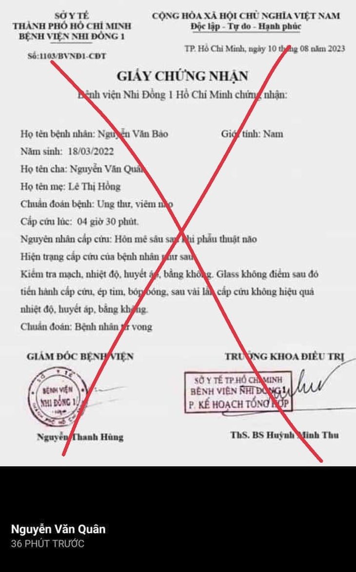 Bệnh viện Nhi đồng 1 TPHCM lại bị giả mạo giấy kêu gọi từ thiện - Ảnh 2. Bệnh viện Nhi đồng 1 TPHCM lại bị giả mạo giấy kêu gọi từ thiện - Ảnh 2.