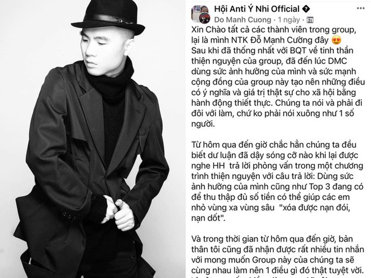 Động thái mới của Đỗ Mạnh Cường trước ồn ào kêu gọi từ thiện trong group anti Hoa hậu Ý Nhi - Ảnh 1. Động thái mới của Đỗ Mạnh Cường trước ồn ào kêu gọi từ thiện trong group anti Hoa hậu Ý Nhi - Ảnh 1.