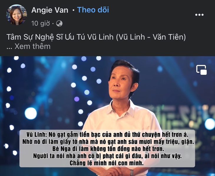 Lộ đoạn ghi âm của cố nghệ sĩ Vũ Linh nói con gái Hồng Loan ăn cắp, lừa tiền của mình - Ảnh 1. Lộ đoạn ghi âm của cố nghệ sĩ Vũ Linh nói con gái Hồng Loan ăn cắp, lừa tiền của mình - Ảnh 1.