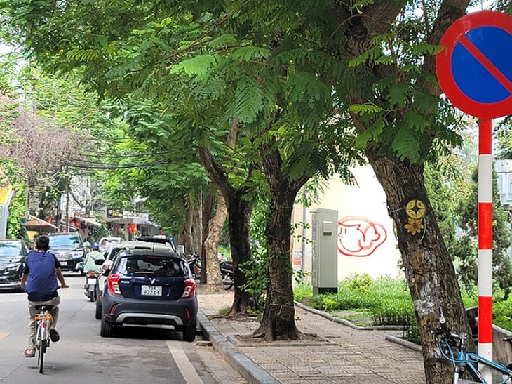 Hà Nội - Bất chấp biển cấm, ô tô vẫn đỗ tràn lan dưới lòng đường - Ảnh 12. Hà Nội - Bất chấp biển cấm, ô tô vẫn đỗ tràn lan dưới lòng đường - Ảnh 12.