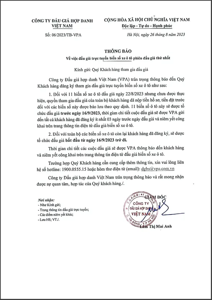 Khi nào tổ chức lại phiên đấu giá 11 biển số xe siêu đẹp? - Ảnh 2. Khi nào tổ chức lại phiên đấu giá 11 biển số xe siêu đẹp? - Ảnh 2.