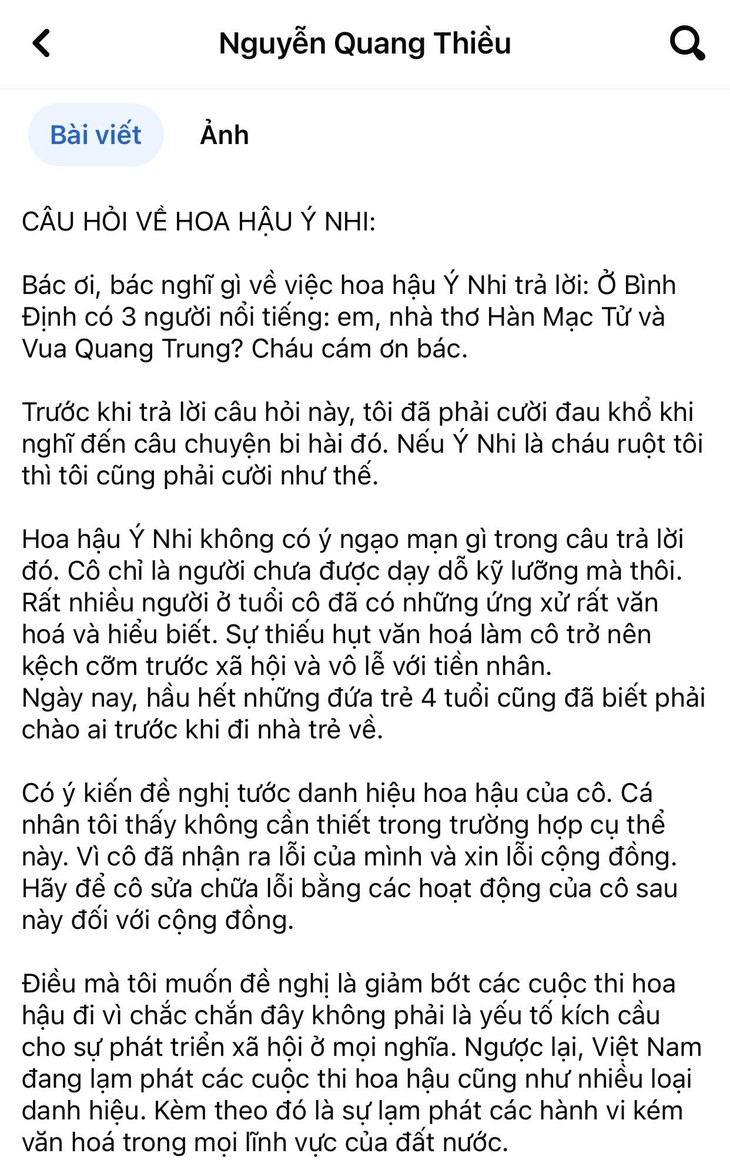 Nhà văn Nguyễn Quang Thiều 'cười đau khổ' về phát ngôn của Hoa hậu Ý Nhi về nhân vật nổi tiếng - Ảnh 2. Nhà văn Nguyễn Quang Thiều 'cười đau khổ' về phát ngôn của Hoa hậu Ý Nhi về nhân vật nổi tiếng - Ảnh 2.