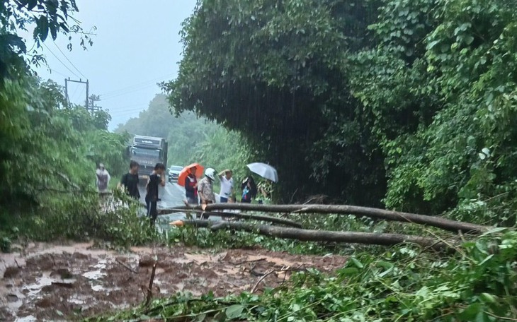 Sạt lở đường từ Lào về Việt Nam, nhiều phương tiện bị mắc kẹt
