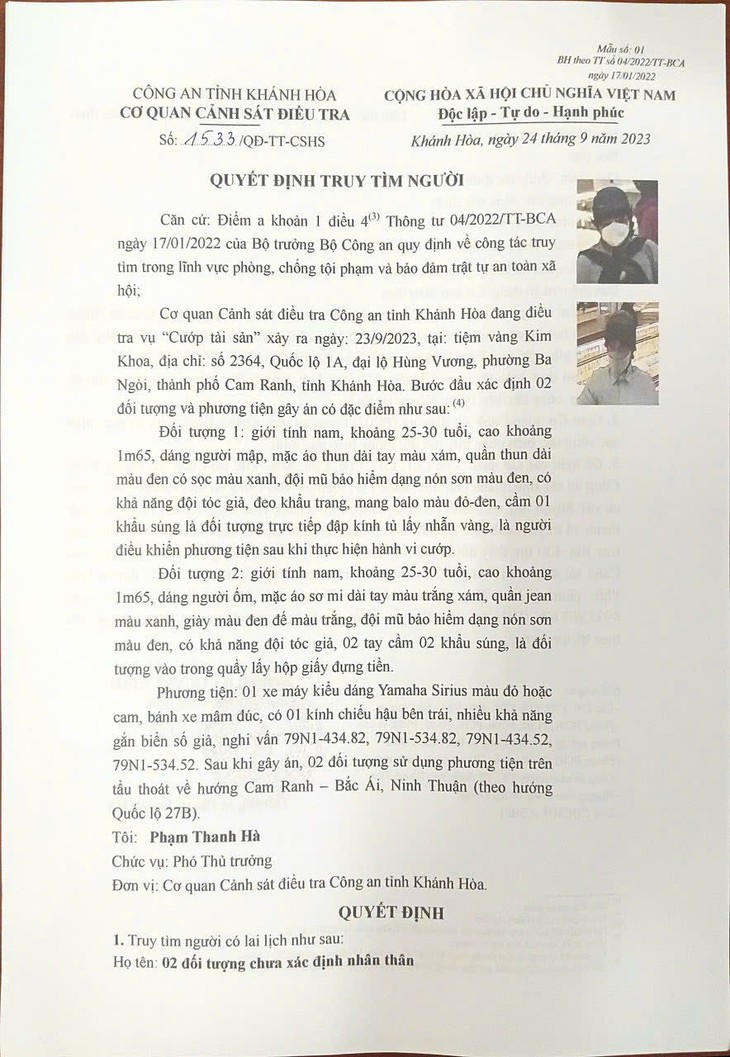 Hai nghi can cướp tiệm vàng ở Khánh Hòa có hình dạng thế nào? - Ảnh 3.
