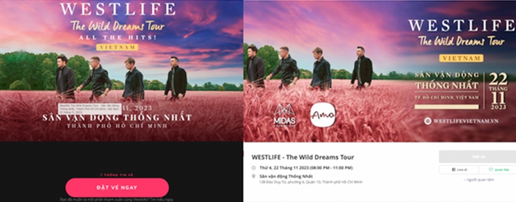 Trang ticketb0x.com (phải) bắt chước theo Ticketbox (ticketbox.vn)