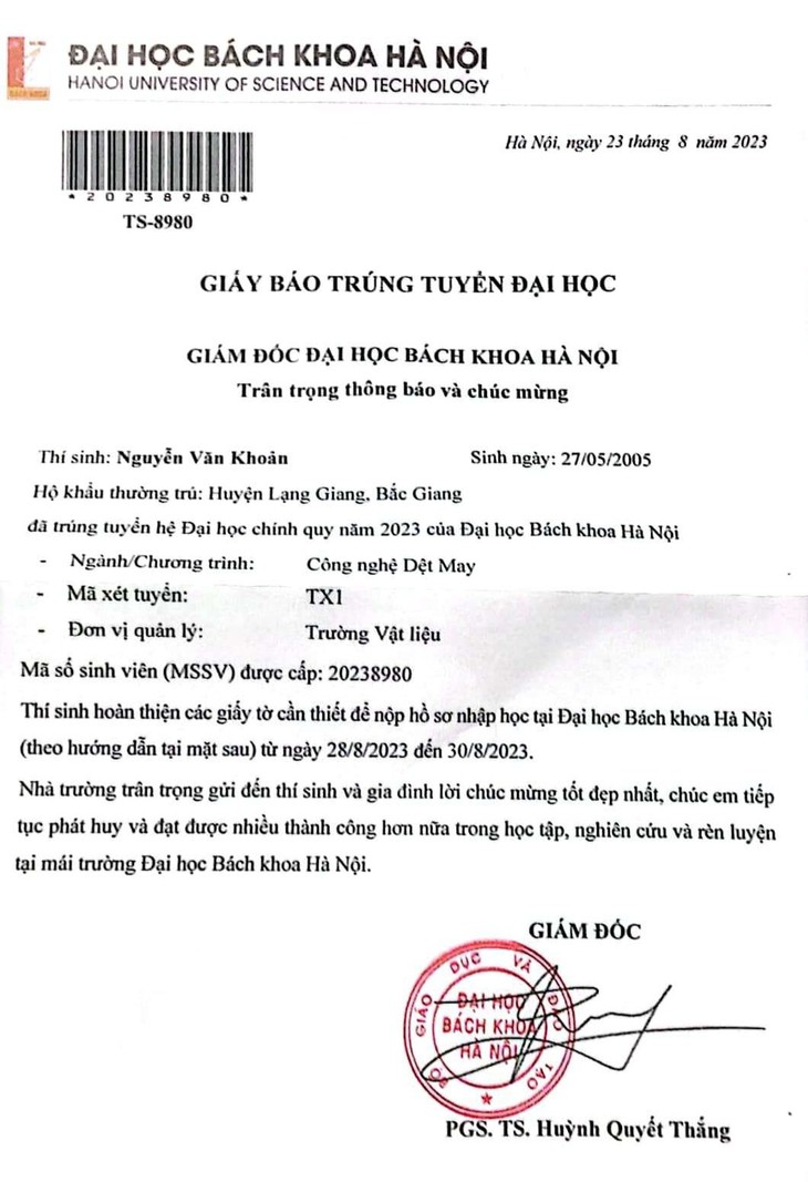 MS 873: Ước mơ được đi học của một tân sinh viên Đại học Bách khoa Hà Nội - Ảnh 2. MS 873: Ước mơ được đi học của một tân sinh viên Đại học Bách khoa Hà Nội - Ảnh 2.