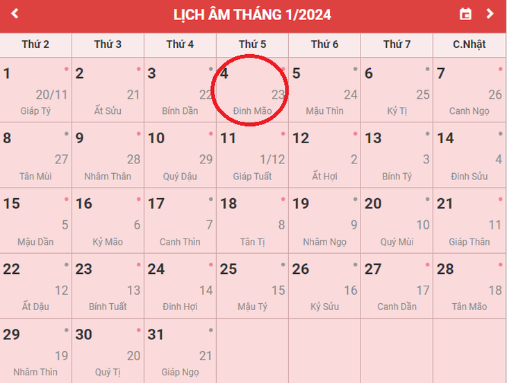 Lịch âm 4/1 - Âm lịch hôm nay 4/1 - Lịch vạn niên ngày 4/1/2024- Ảnh 1.