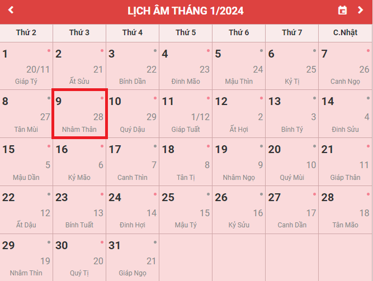 Lịch âm 9/1 - Âm lịch hôm nay 9/1 - Lịch vạn niên ngày 9/1/2024- Ảnh 1.