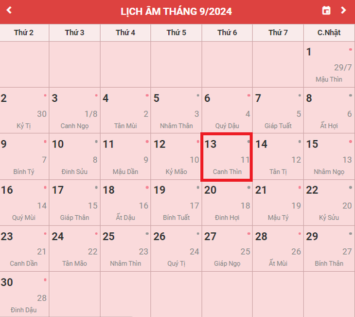 Lịch âm 13/10 - Âm lịch hôm nay 13/10 - Lịch vạn niên ngày 13/10/2024- Ảnh 1. Lịch âm 13/10 - Âm lịch hôm nay 13/10 - Lịch vạn niên ngày 13/10/2024- Ảnh 1.