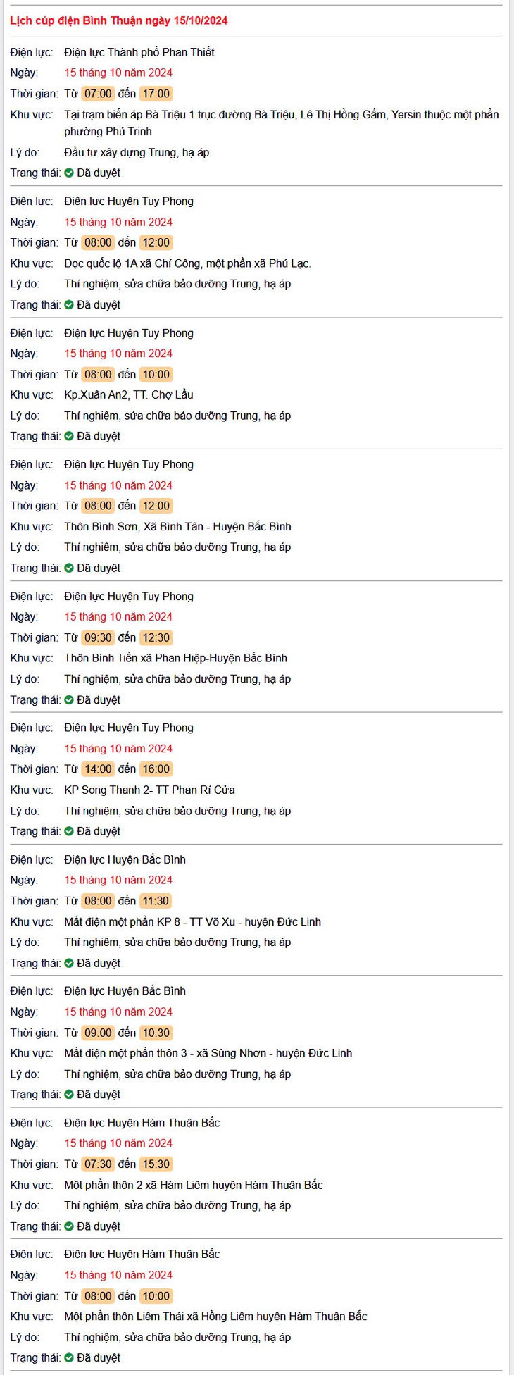 Lịch cúp điện hôm nay Thứ 3 ngày 15/10/2024 tại Bình Thuận- Ảnh 1.