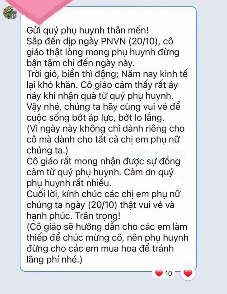 Phụ huynh cảm động khi nhận tin nhắn không nhận quà 20/10, 20/11 của thầy cô giáo- Ảnh 2.
