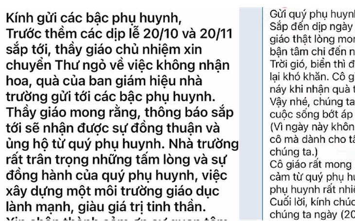 Phụ huynh cảm động khi nhận tin nhắn không nhận quà 20/10, 20/11 của thầy cô giáo