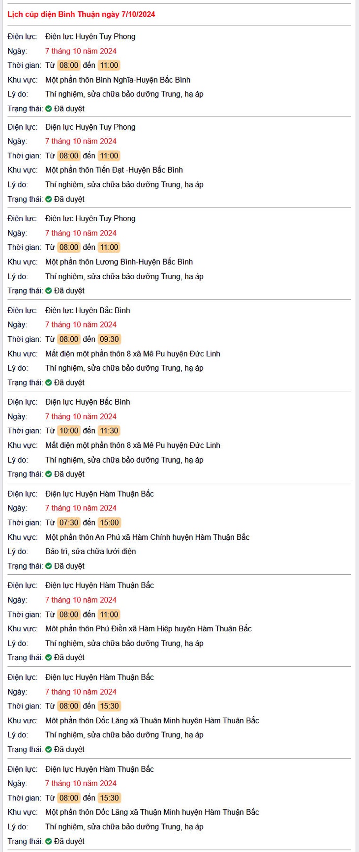 Lịch cúp điện hôm nay Thứ 2 ngày 7/10/2024 tại Bình Thuận- Ảnh 1.