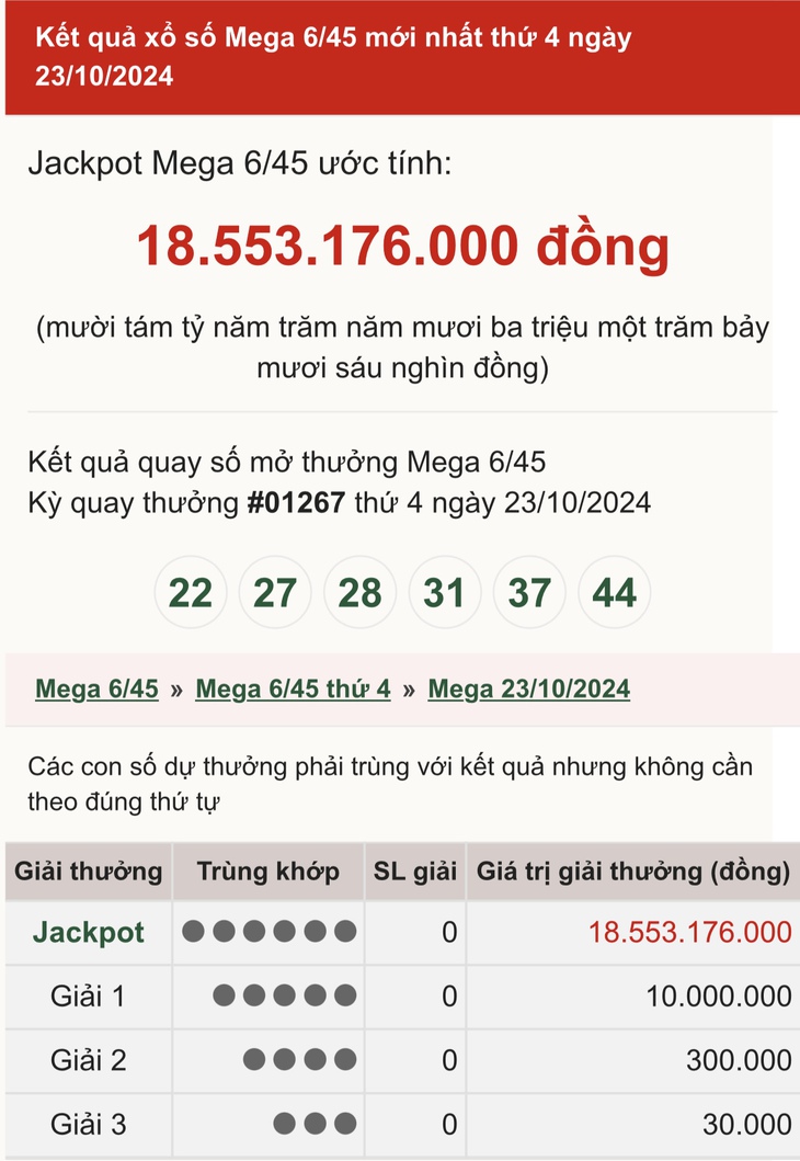 Vietlott 18/11 - Kết quả xổ số Vietlott hôm nay 18/11/2024 - Xổ số Mega 6/45 và Power 6/55 ngày 18/11- Ảnh 24. Vietlott 18/11 - Kết quả xổ số Vietlott hôm nay 18/11/2024 - Xổ số Mega 6/45 và Power 6/55 ngày 18/11- Ảnh 24.