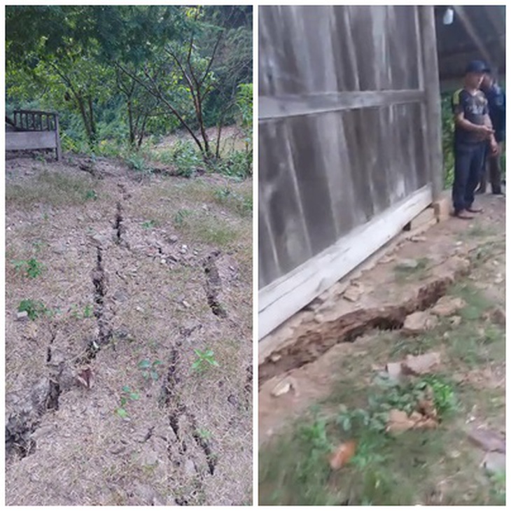 Xuất hiện vết nứt dài hàng trăm mét ngang quả đồi, di dời khẩn cấp các hộ dân- Ảnh 1.