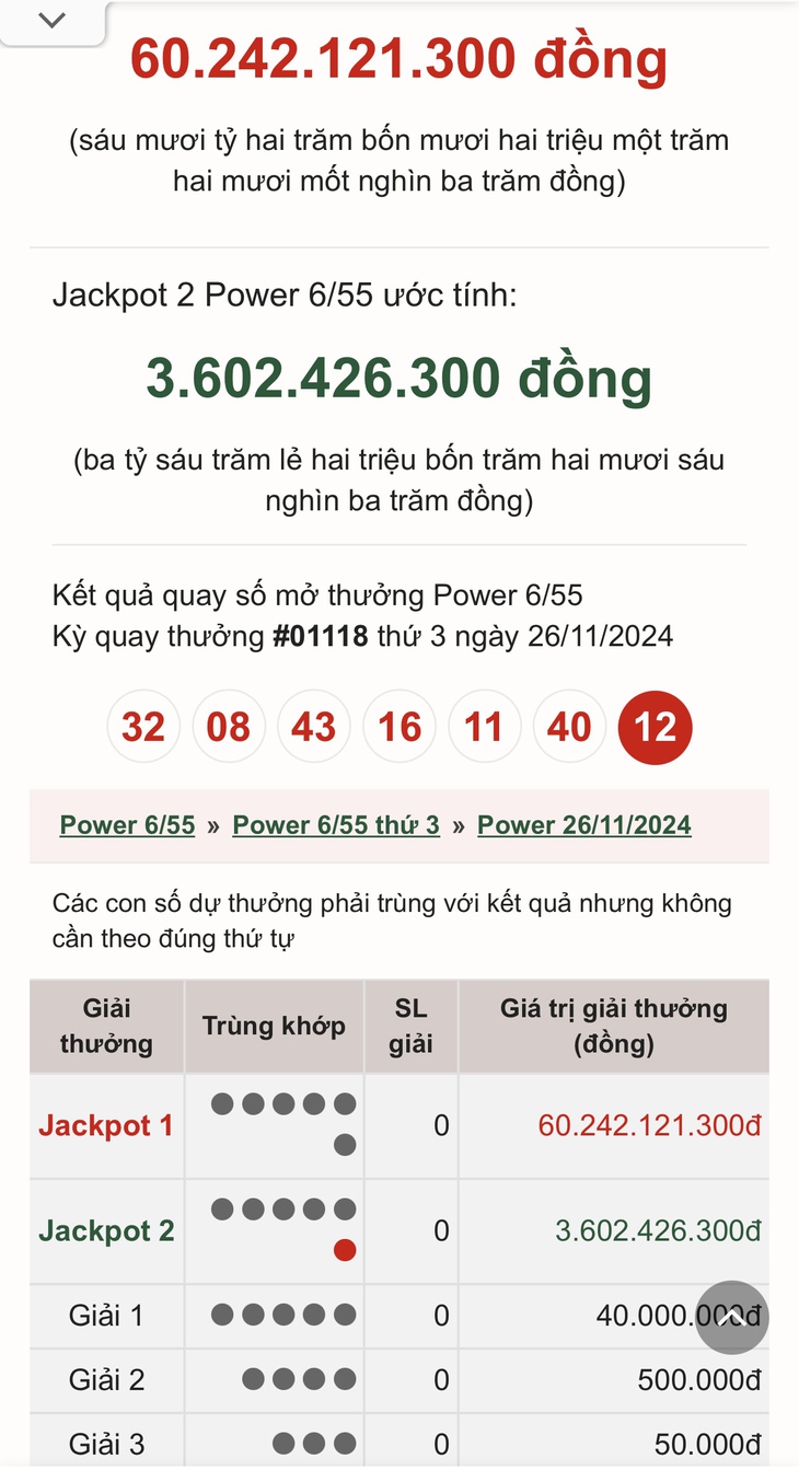 Vietlott 30/11 - Kết quả xổ số Vietlott hôm nay 30/11/2024 - Xổ số Power 6/55 ngày 30/11- Ảnh 3. Vietlott 30/11 - Kết quả xổ số Vietlott hôm nay 30/11/2024 - Xổ số Power 6/55 ngày 30/11- Ảnh 3.